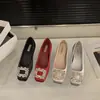 Zapatos Planos de Cuadrado con Aumento Interior y Pedrería para Mujer 2025 Nuevos de Primavera y Otoño Negro Estilo Francés de Satén Zapatos de Oficina