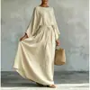 Vestido de Estilo Zen para Mujer, Estilo Europeo y Americano Transfronterizo, Vestido Largo Casual Simple con Cinturón a la Cintura y Sensación de Alta Gama, Ropa para Mujer que Ceñe la Cintura y con Dobladillo Acampanado
