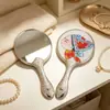 Espelho de maquiagem oval retrô estilo europeu com cabo de metal, espelho portátil de mão para retoques, pode ser impresso com logotipo