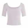 Camiseta curta de manga curta para mulheres, gola U, manga média, ombro normal, peso 260g, rayon, para atacado transfronteiriço, verão, corte justo e emagrecedor