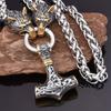 Collar colgante de martillo de Thor retro europeo y americano con cabeza de lobo, collar punk para hombre, joyería nórdica noruega al por mayor, entrega
