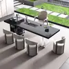 2025 Mesa de Chá Cinza Elegante Mesa de Chá para Sala de Estar Combinação de Mesa e Cadeiras Simples Mesa de Chá para Escritório Mesa de Café Integrada para Casa