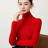 Capa base de lana fina de cuello alto para mujer, suéter fino de punto acanalado, jersey de cuello alto ajustado para otoño e invierno, suéter interior