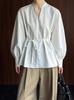 Camisa de Manga Larga Naranja y Blanca con un Elegante Diseño Otoñal, Estilo Coreano, Adecuada para el Trabajo, Corte Holgado, Efecto Adelgazante, 250117, Tratamiento Anti-Arrugas