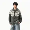 Abrigo Jersey con Botones de Cuerno Estilo Fair Isle para Hombres y Mujeres Diseño Otoñal Bloque de Color Cardigan Chaqueta de Punto Engrosada
