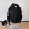Sudadera cárdigan a rayas estilo americano con doble cremallera para hombre, marca de moda, nueva colección de otoño, versátil, talla grande, chaqueta con capucha deportiva casual