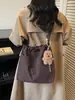 Bolso Cubo Nuevo Estilo Coreano Nicho Literario Estilo Perezoso Moda Cordón Bolso de Hombro para Mujer Bolso Cruzado de Nailon Plegado