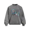 Sudadera con Estampado de Personaje de Hip-Hop Rapper, Cuello Redondo Desgastado, para Hombre, Holgada, Casual, Ropa de Calle para Primavera y Otoño, Camiseta Deportiva