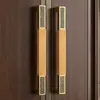 Nova Maçaneta de Porta Dupla de Aço Inoxidável e Madeira Sólida com Vidro, Estilo Chinês, Alça Longa, para Villa de Luxo, Hotel, Clube