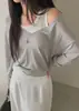Tallas actualizadas disponibles: Top de punto coreano chic de otoño, nuevo, estilo ins, semitransparente, fino, con cuello en V, protector solar, manga larga para mujer