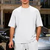 Camiseta Masculina Casual Europeia Amazon Pesada High Street Jacquard Tricot Oversize Gola Redonda Manga Curta Top