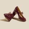 Tacones altos estilo francés gruesos Primavera y otoño 2024 Nuevos zapatos Mary Jane para mujer Plataforma impermeable Boca baja Zapatos de una sola capa con lazo