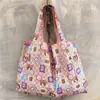 Grande Bolsa de Compras Dobrável Ecológica de Moda Desenho Animado Coreana Bolsa Tote de Nylon à Prova d'Água para Mercearia Bolsa de Armazenamento Portátil Dobrável