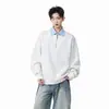 Sudadera con capucha de cremallera parcial de dos piezas falsas con cuello de camisa, peso pesado, solapa, manga larga, tendencia Primavera/Otoño 2026 para Hombres y Mujeres, Atuendo Masculino de Alta Gama