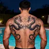 Pegatina de Tatuaje Herbal Semipermanente Espalda Completa Simétrica Doble Dragón Impermeable Larga Duración Realista Patrón Grande Pegatina de Tatuaje de Jugo de Fruta Herbal