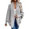 Cárdigan de Punto Grueso de Color Sólido con Solapa Grande Holgado para Mujer, Manga Murciélago Manga de Linterna Estilo Perezoso Suéter Abrigo Suave y Esponjoso Gris