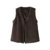 Estilo Novo Outono e Inverno 2026 Colete Jaqueta Sem Mangas Slim-Fit Versátil para Mulheres com Design Único e Elegante Estilo Executivo na Cor Café