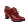 Zapatos de tacón alto para mujer con cordones, tacón grueso de charol estilo brogue L-22