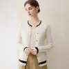 2026 Invierno Nuevo Cachemir Siete Puntos Engrosado Cuello Redondo Cardigan de Punto Manga Larga Bloque de Color Tejido de Trenzas Prenda Exterior