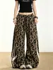 Calça Jogger Casual com Estampa de Leopardo Estilo Americano para Mulheres, Calça Larga de Verão com Design Único, Calça Reta Versátil de Comprimento Total