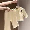 [Imprescindible] Conjunto de dos piezas para niña para primavera y otoño, con un elegante top de cuello y pantalones de pierna recta, un conjunto cómodo y moderno