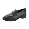 Zapatos Mocasín Clásicos de Flor de Camelia de Cuero Suave con Tacón Grueso Dannyfrey, Zapatos de Cuero Estilo Británico Retro