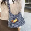 Bolso Cruzado de Hombro de Lona a Cuadros Plegado de Gran Capacidad Coreano para Mujer 2025 Nueva Moda Bolso de Lona Simple Bolso de Viaje para Mujer