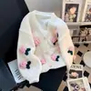 Nuevo cárdigan de punto floral tridimensional estilo coreano para otoño e invierno para mujer, rejuvenecedor, versátil, holgado, abrigo suéter suave