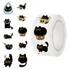 500 Hojas/Rollo Pegatinas en Rollo Gato Negro Dibujos Animados Lindos Material para Manualidades Creativas de Niños Pegatinas para Boca de Sobre de Regalo Guka