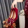 Zapatos de boda chinos Xiuhe para mujer, zapatos formales rojos, tacón de aguja, punta fina, tacones altos, zapatos de boda no cansados