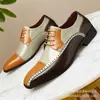 Zapatos de Cuero Transpirables Versátiles para Jóvenes Tallas Grandes Transfronterizos Bloques de Color Tallado Personalidad de Negocios Patchwork Casual Formal Zapatos de Cuero