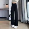 Calças de Terno Pretas Estilo Chinês para Primavera, Outono, Verão, Novas Calças Femininas de Cintura Alta Elegantes e Drapadas, Slimming, Perna Reta, Versão Estreita e Larga