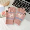 Guantes de punto para pantalla táctil de mujer, invierno cálidos, engrosados, forrados de polar, para montar al aire libre, jacquard, lindo alce, estilo coreano