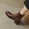 Botines de Tacón Grueso de Moda para Mujer 2026 Nuevo Estilo de Invierno Botas Elásticas Cómodas Adelgazantes Punta Cuadrada Estilo Coreano Botines Chelsea de Tacón Alto