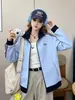 A1330 Chaqueta para Mujer con Tres Rayas, Estilo Deportivo Vintage, Cuello Alto, Chaqueta con Cremallera, Corte Holgado, Rejuvenecedora, Abrigo Versátil