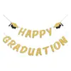 Banner de Decoración para Fiesta de Graduación 2026 Banner Dorado con Brillo Feliz Graduación Papel de Graduación