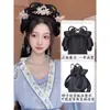 Peluca Hanfu con Diadema Integrada, Peinado Recogido Estilo Antiguo, Base de Peluca Tradicional para Peinado Hanfu de la Dinastía Ming