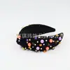 Acessório de Cabelo Moda Europeu e Americano Transfronteiriço Novo Halloween Tecido Roxo, Preto e Laranja com Contas Strass Nós Laço Headband para Mulheres