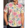 Camisa de Manga Corta con Estampado Floral Vintage para Hombre Verano Estilo Hawaiano Casual Camisa tipo Cárdigan con Cuello Campana