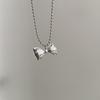 Colar Pingente Laço Grande de Metal Doce Estilo Coreano Feminino Banhado a Cobre Ouro Real Corrente para Clavícula Estilo Hip-Hop Alto para Mulheres