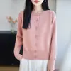 Cardigan de Punto de Algodón Puro con Cuello Redondo de Manga Larga para Mujer, Color Sólido, Holgado, Versátil, Abrigo Superior, Nuevo Otoño/Invierno 2026