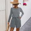 Conjunto de Macacão Curto Casual Simples com Gola Redonda e Manga Longa Amarrado - Venda Quente Primavera e Outono Ebay Amazon Wish