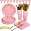 Bandeja de Papel Festa Ponto Rosa Bandeja de Papel Aniversário Ano Novo Copo de Papel Guardanapo de Papel Suprimentos Descartáveis para Arranjo de Mesa