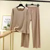 Nuevos Trajes de Mujer Otoño e Invierno, Cuello Redondo, Versátil, Adelgazante, Camiseta Base de Color Sólido para Casa, Ropa Interior Casual, Mangas Largas