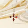 Collar con cruz de corazón morado estilo oscuro, deslumbrantemente brillante, exquisito, moderno, de alto valor estético, cadena versátil para la clavícula