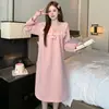 Pijama de Mujer Talla Grande Estilo Otoño/Invierno Algodón Sintético Capa de Aire Manga Larga Camisón Estilo Princesa Talla Grande Ropa de Casa Se Puede Usar al Aire Libre