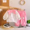 Novo Conjunto de Primavera Transfronteiriço 2026 para Bebês Meninas, Conjunto de Duas Peças com Gola Boneca na Moda, Atacado para Comércio Exterior