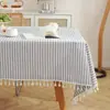 Toalha de mesa redonda com franjas listradas, material de algodão e linho, capa de mesa à prova de poeira, toalha de mesa natural de algodão e linho, à prova d'água e à prova de óleo