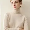 Nuevo suéter de punto de %cachemira pura para otoño e invierno con cuello alto superpuesto, jersey de corte ajustado para mujer, camisa base de punto versátil de manga larga