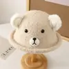 Chapéu de Pescador de Urso para Mulheres no Outono e Inverno, Chapéu Balde Quente, Chapéu de Pelúcia Fofo para Estudantes Viajando para Proteger do Frio, Chapéu Pequeno Fofo para Mulheres